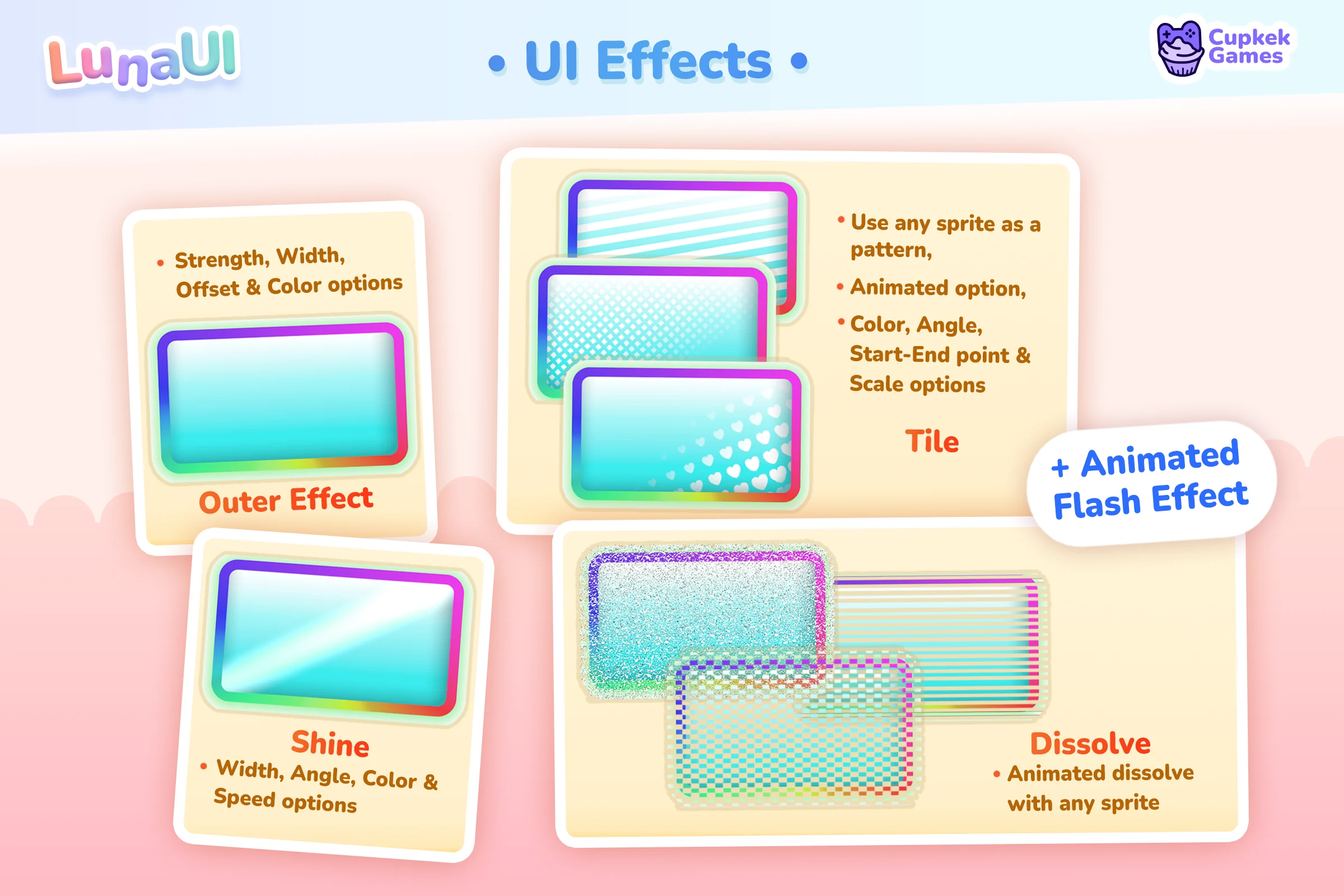 UI Effects β a second set of stacked shader effects on a row of elements